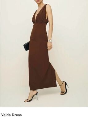 Reformation Velda Brown V-Neck Dress 10
